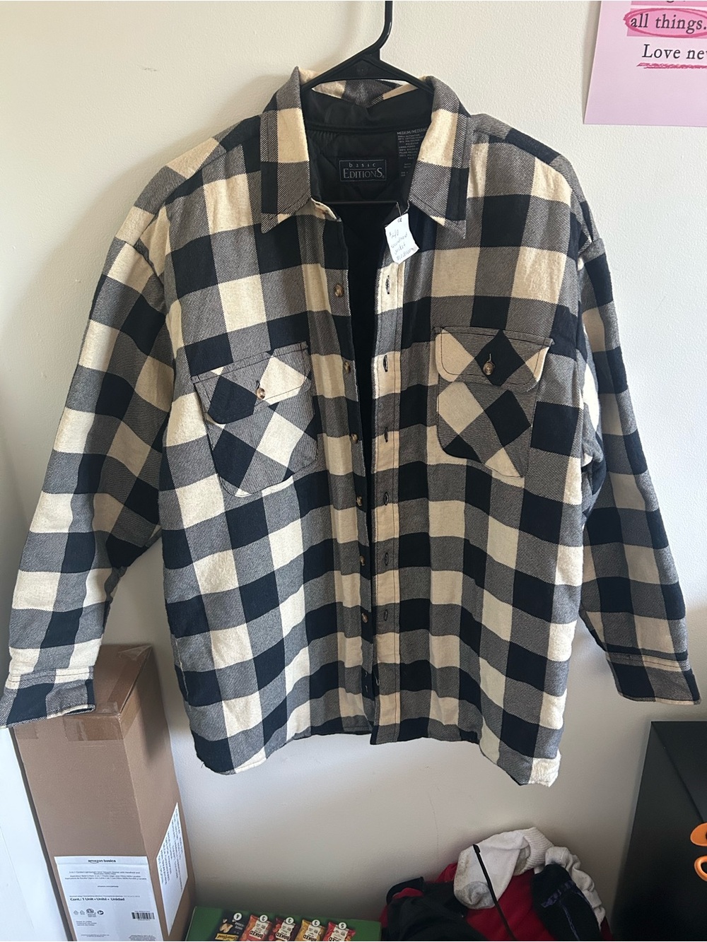 Oversized Plaid Button Jacket with Quilted Inner Lining, Coat